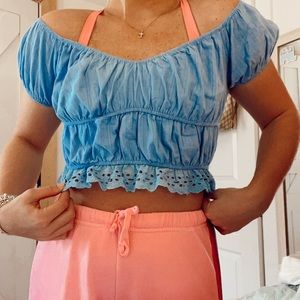 Blue Eyelet Crop Top